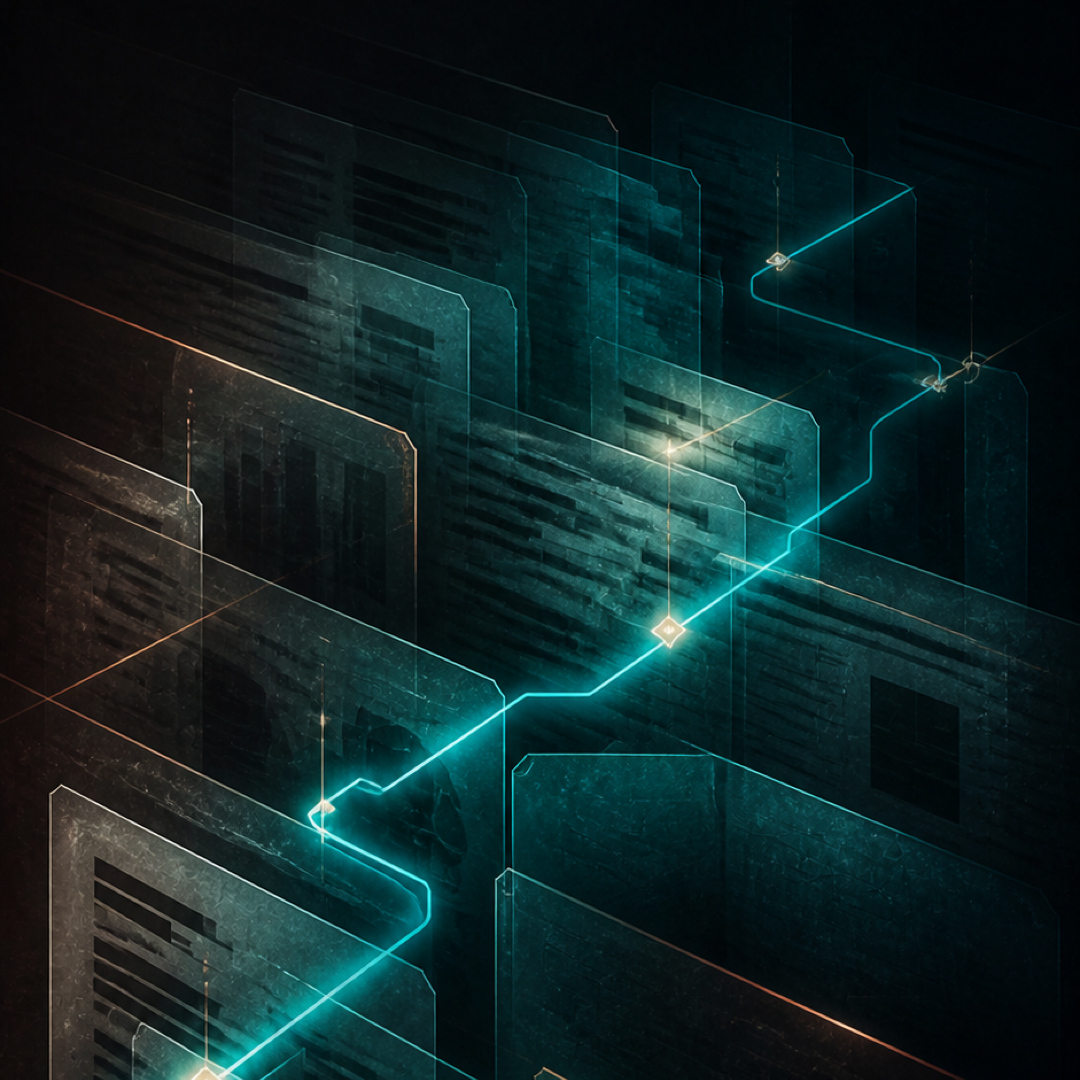 Abstrakte Informationsroute durch transparente Dokumentebenen